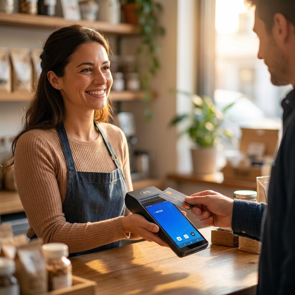 Esercente che utilizza il POS Daevon per accettare il pagamento con carta di credito
