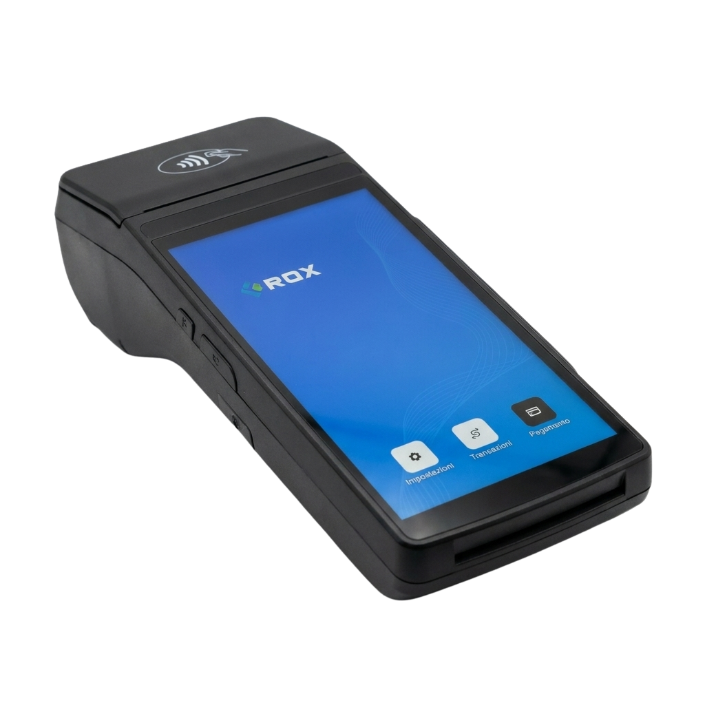 Terminale POS Android Daevon con schermo touch durante un pagamento contactless